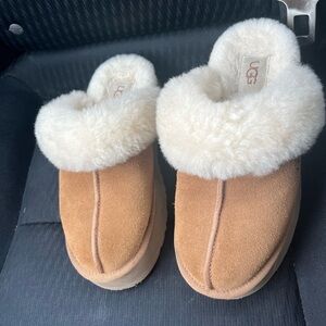 UGG Women's Sheepskin Slippers in Tan and Cream